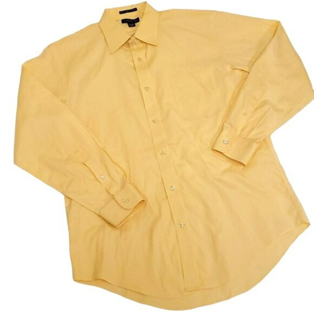 Lands End Dress Shirt Button Up Longsleeve Cotton Yellow Men's 16 33 16-33